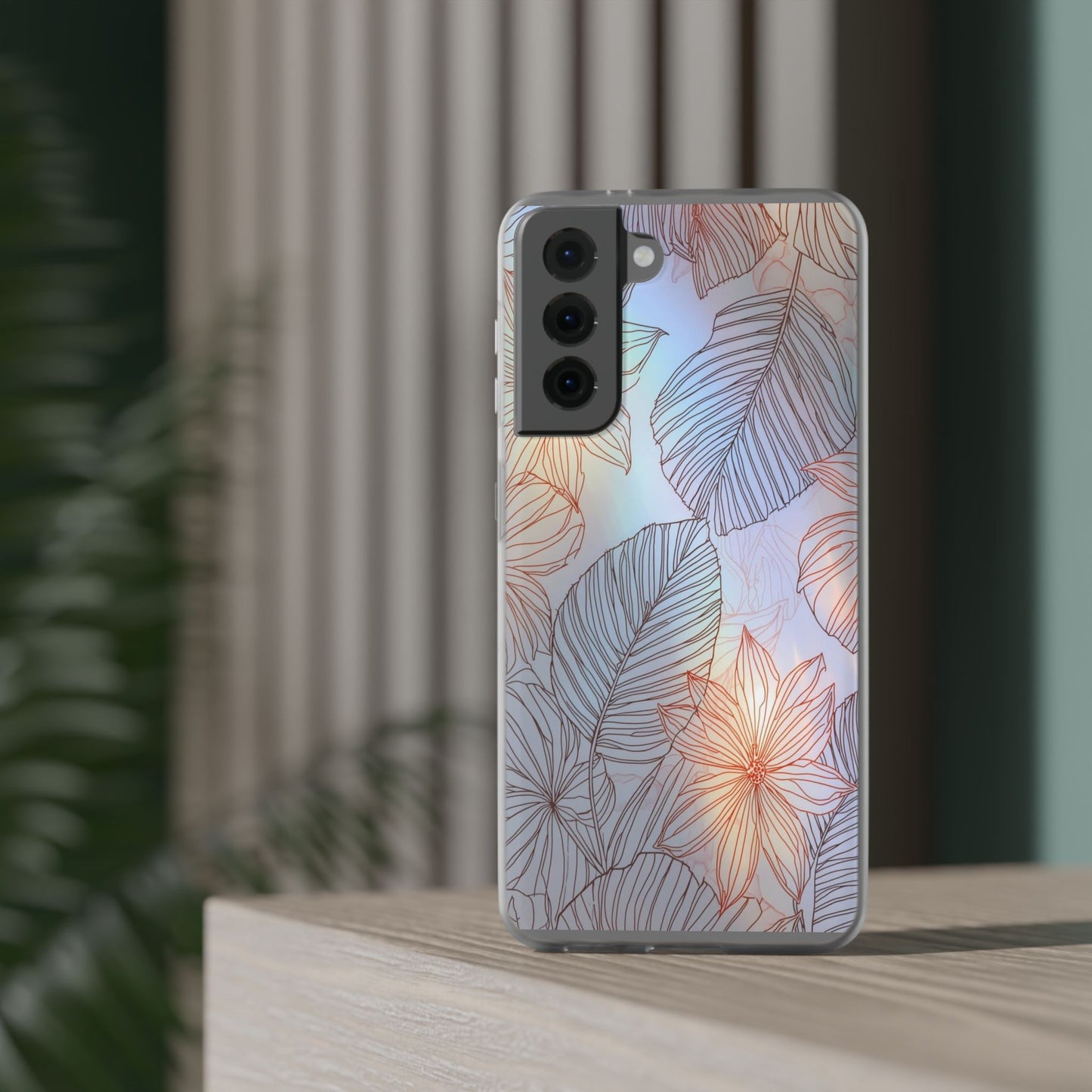 Floral Holographic Phone Case — Iridescent Leaves & Flowers Flexi Case
