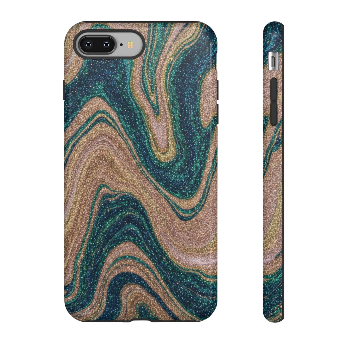 Marbled Teal & Gold Phone Case — Glitter Swirl Tough Case