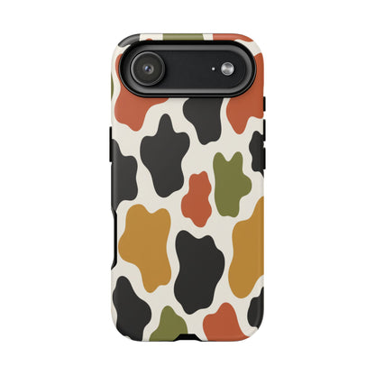 Camouflage Pattern Tough Phone Case – Retro Olive, Rust & Mustard Protective Cover