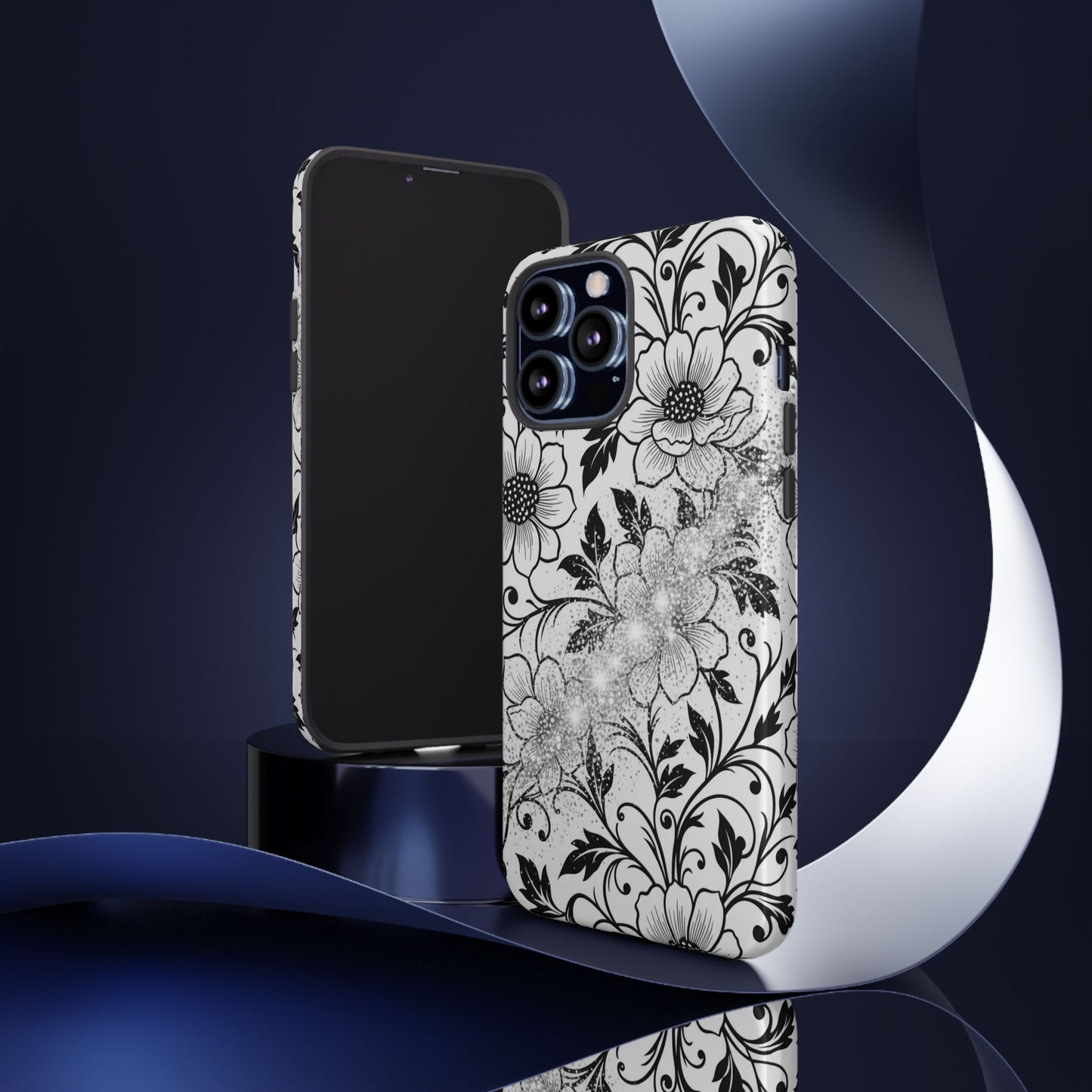 Floral Lace Phone Case — Black & White Vintage Flower Protective Case