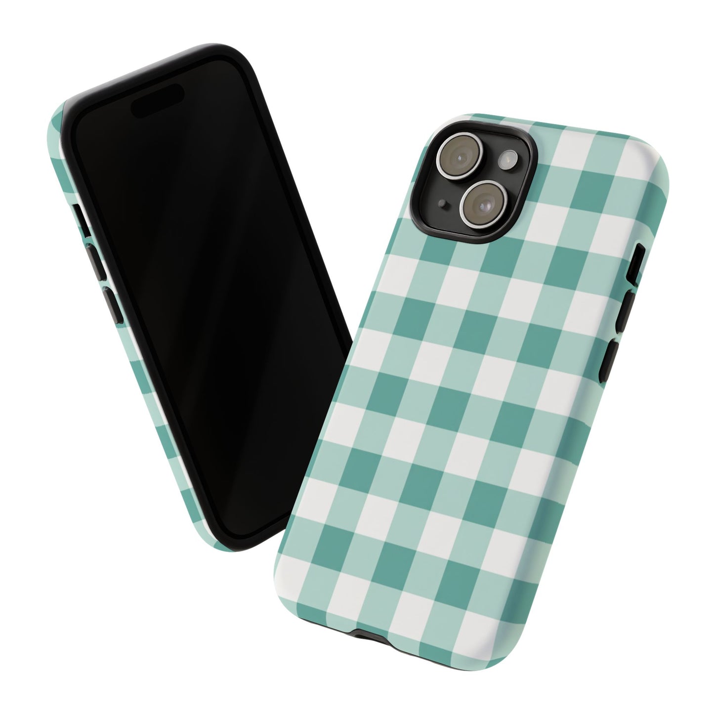 Mint Green Buffalo Check Tough Phone Case — Durable Plaid Protective Cover