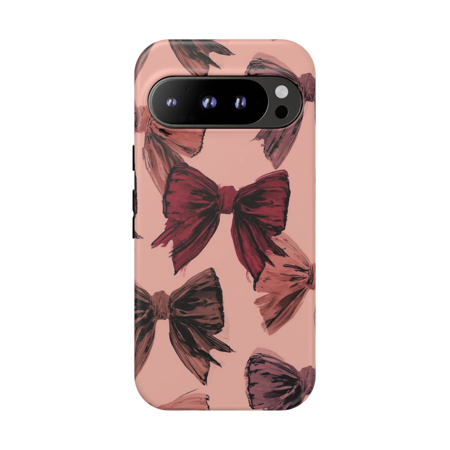 Bow Pattern Tough Phone Case — Pink Watercolor Bows Protective iPhone Cover