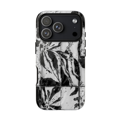 Monochrome Tile Floral Tough Phone Case