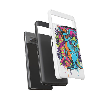 Kangaroo & Koala Surf Phone Case — Retro Neon Beach Art Tough Case