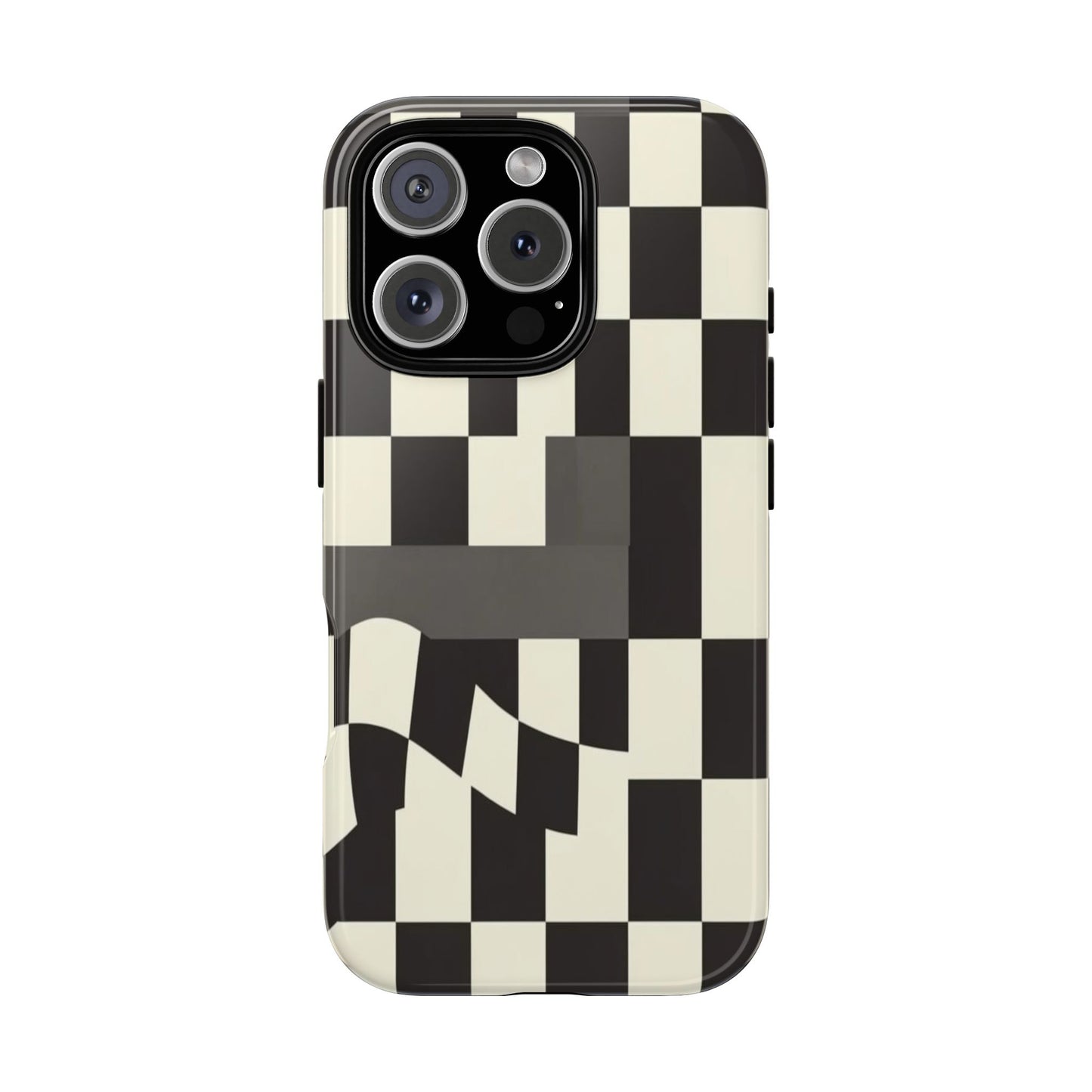 Checkerboard Wave Phone Case — Black & Cream Graphic Tough Case