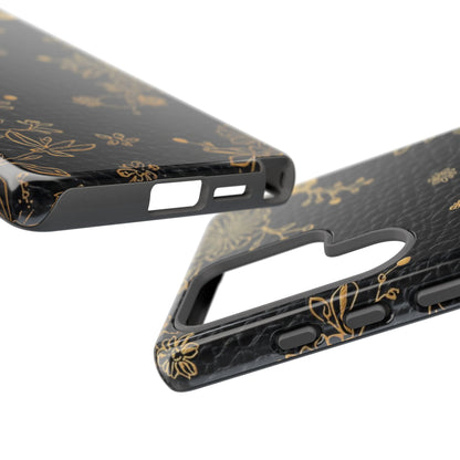 Floral Gold Foil Leather Texture Tough Phone Case