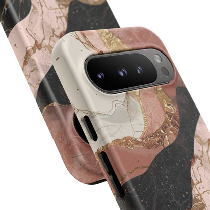 Marbled Rose Gold Phone Case — Abstract Pink & Black Protective Tough Case