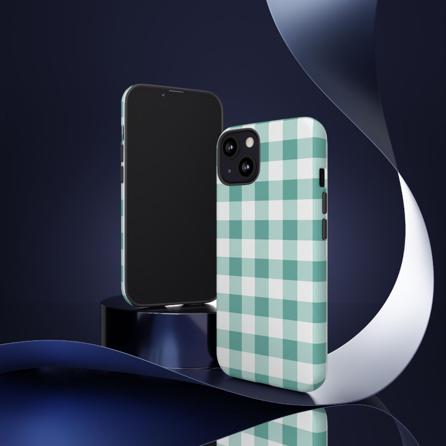Mint Green Buffalo Check Tough Phone Case — Durable Plaid Protective Cover
