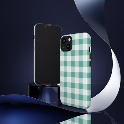 Mint Green Buffalo Check Tough Phone Case — Durable Plaid Protective Cover