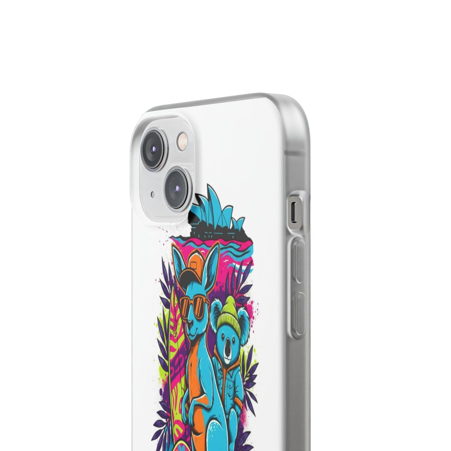 Kangaroo & Koala Surf Phone Case — Neon Aussie Beach Vibes Flexible Case