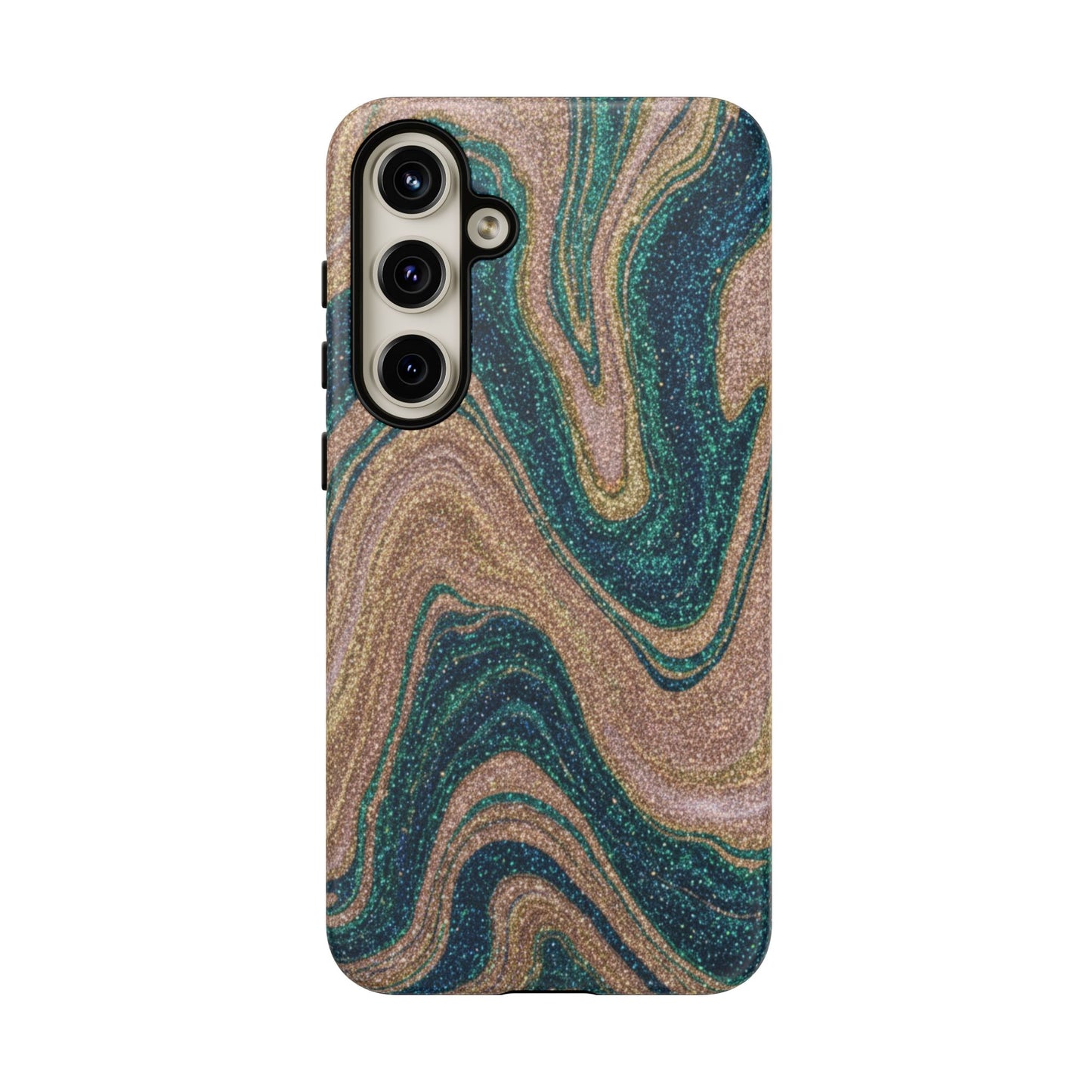 Marbled Teal & Gold Phone Case — Glitter Swirl Tough Case