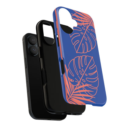 Tropical Monstera Phone Case — Blue & Coral Leaf Protective Cover