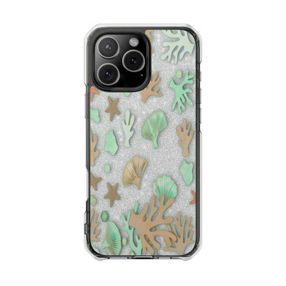 Clear Magnetic Phone Case — Sea Shell & Coral Glitter Design