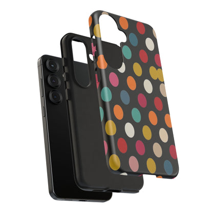 Polka Dot Tough Phone Case – Colorful Retro Dots on Black