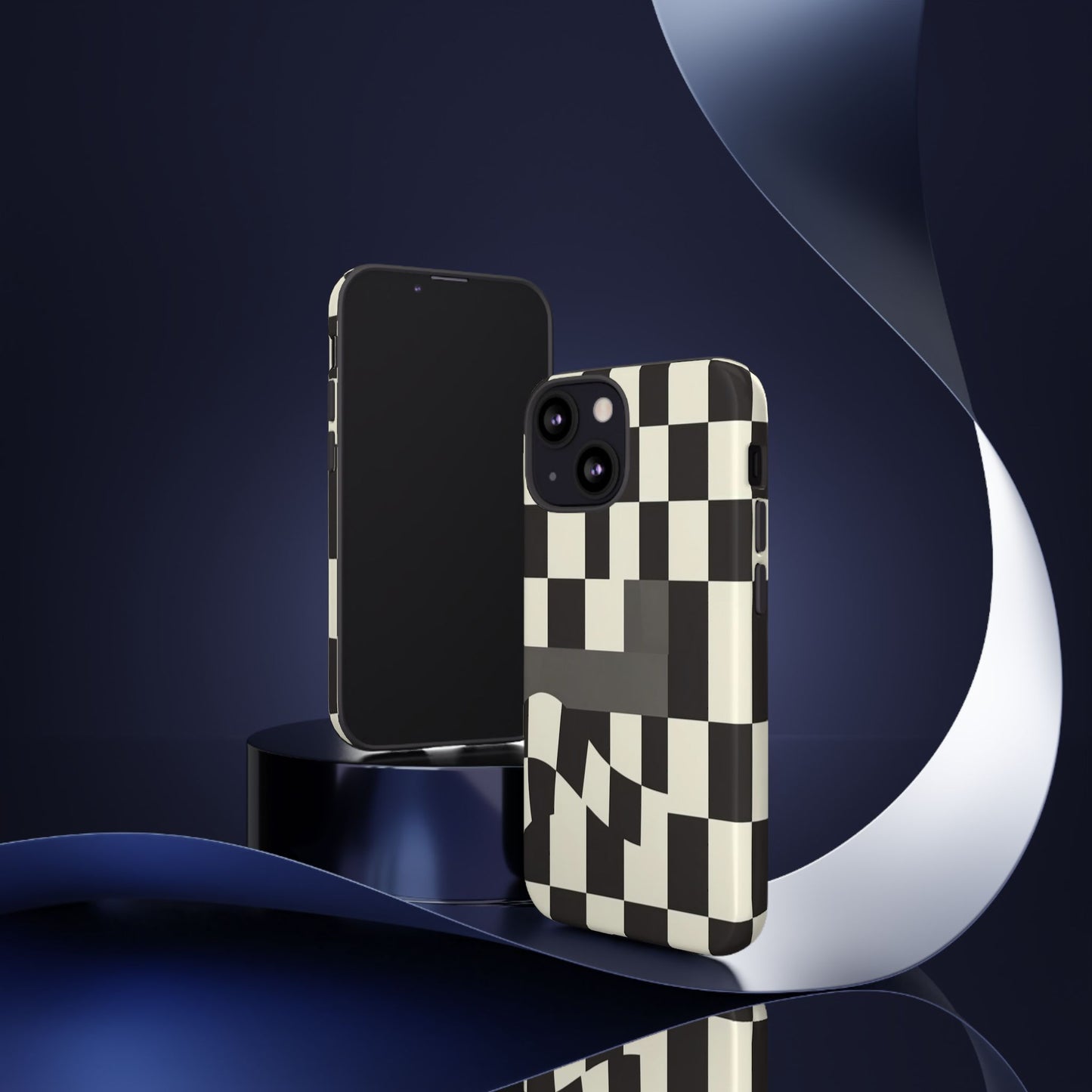 Checkerboard Wave Phone Case — Black & Cream Graphic Tough Case