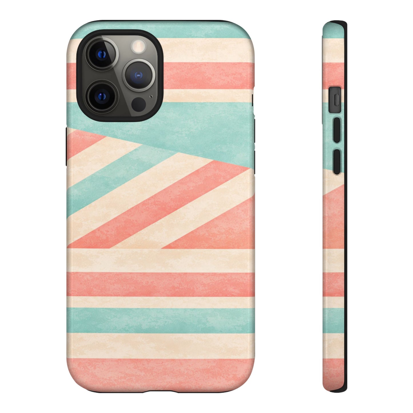 Pastel Stripes Tough Phone Case – Retro Coral & Teal Protective Cover