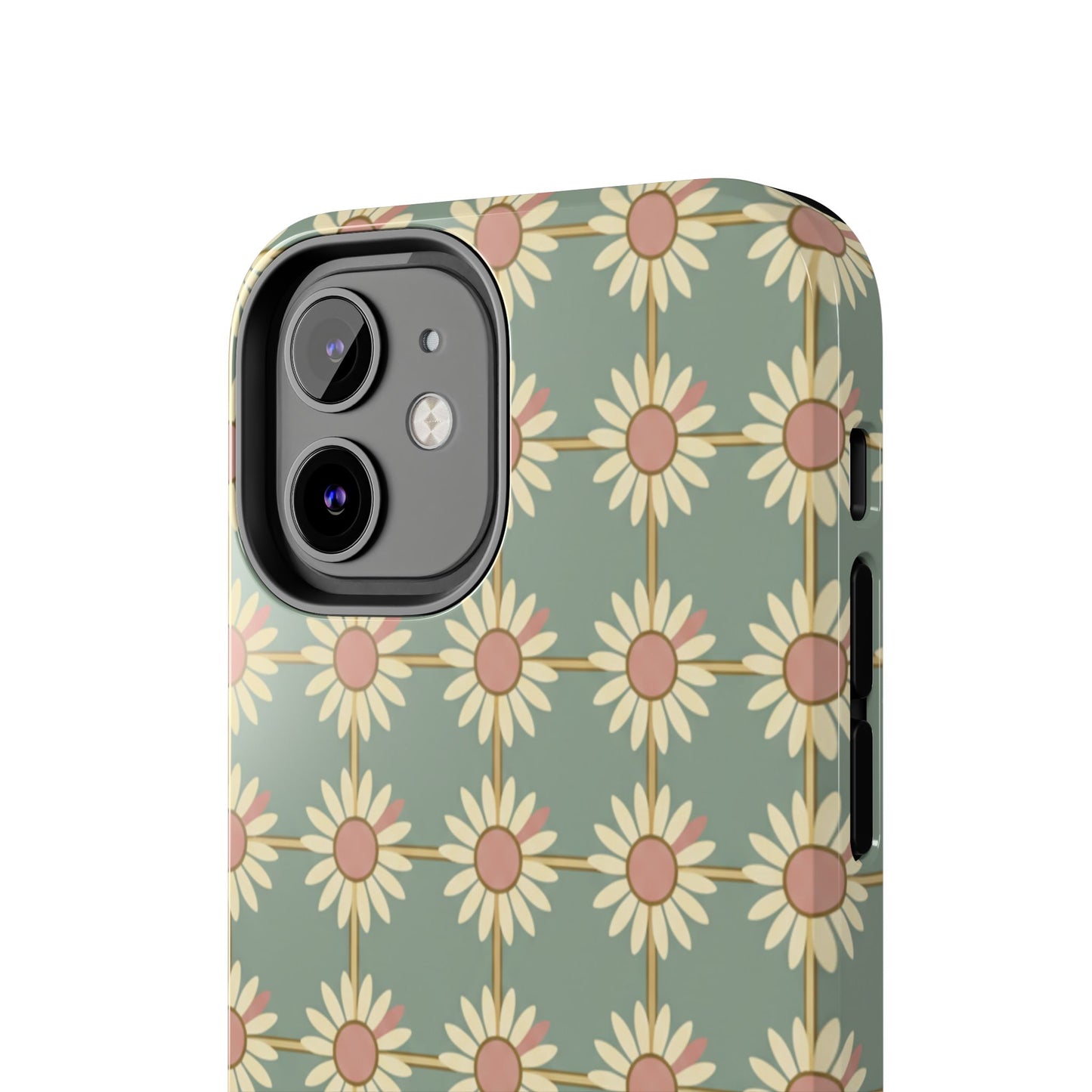 Daisy Pattern Tough Phone Case — Retro Floral Protective Cover