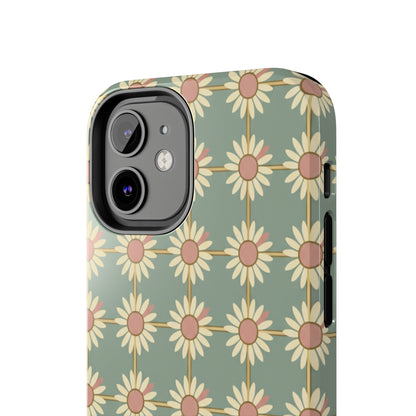 Daisy Pattern Tough Phone Case — Retro Floral Protective Cover