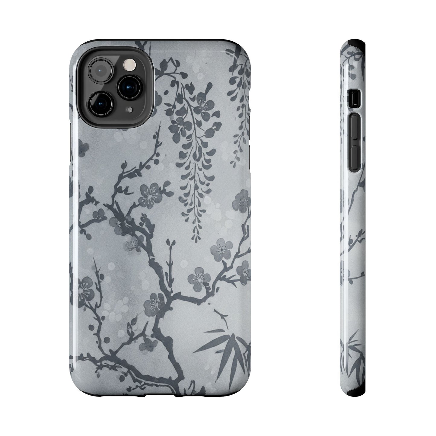 Tough Phone Case — Gray Cherry Blossom Ink Floral Design