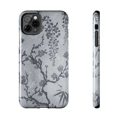 Tough Phone Case — Gray Cherry Blossom Ink Floral Design