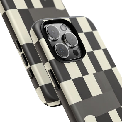 Checkerboard Wave Phone Case — Black & Cream Graphic Tough Case