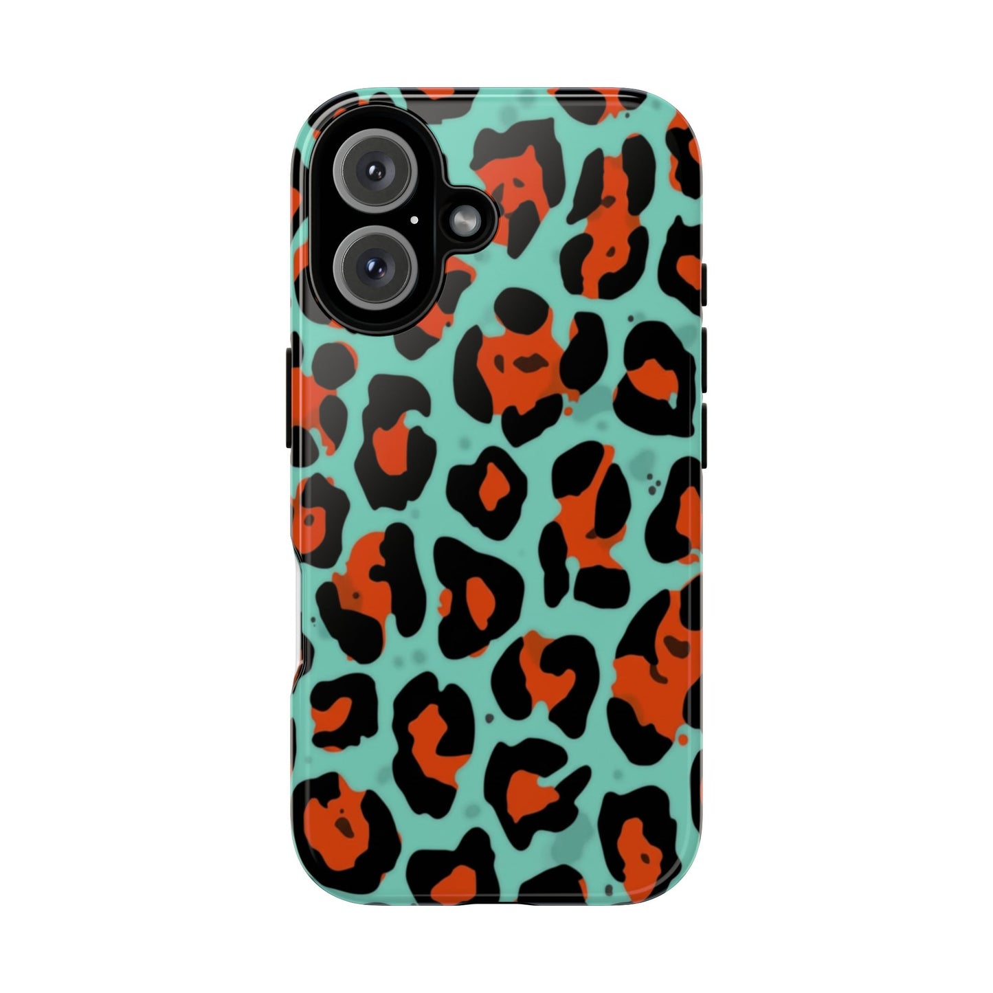Leopard Print Tough Phone Case — Teal & Rust Protective iPhone Cover