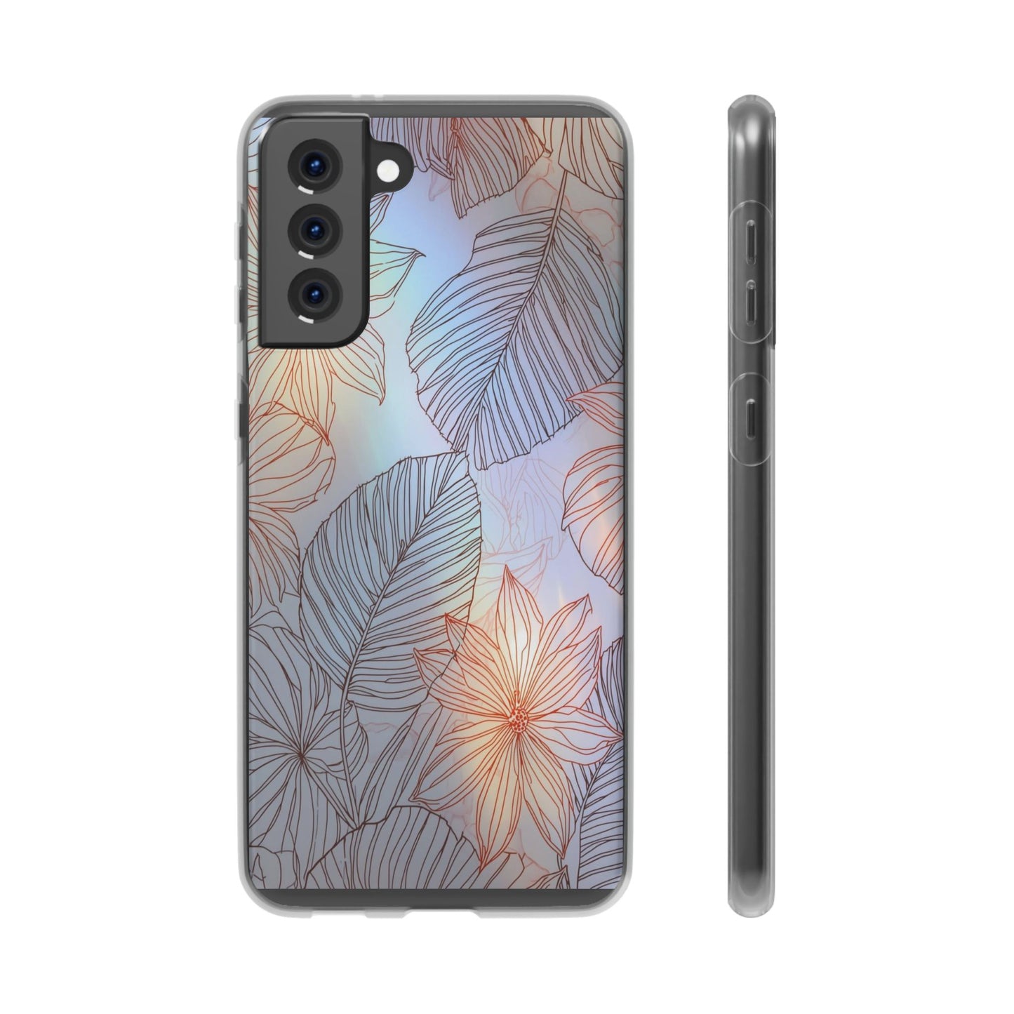 Floral Holographic Phone Case — Iridescent Leaves & Flowers Flexi Case
