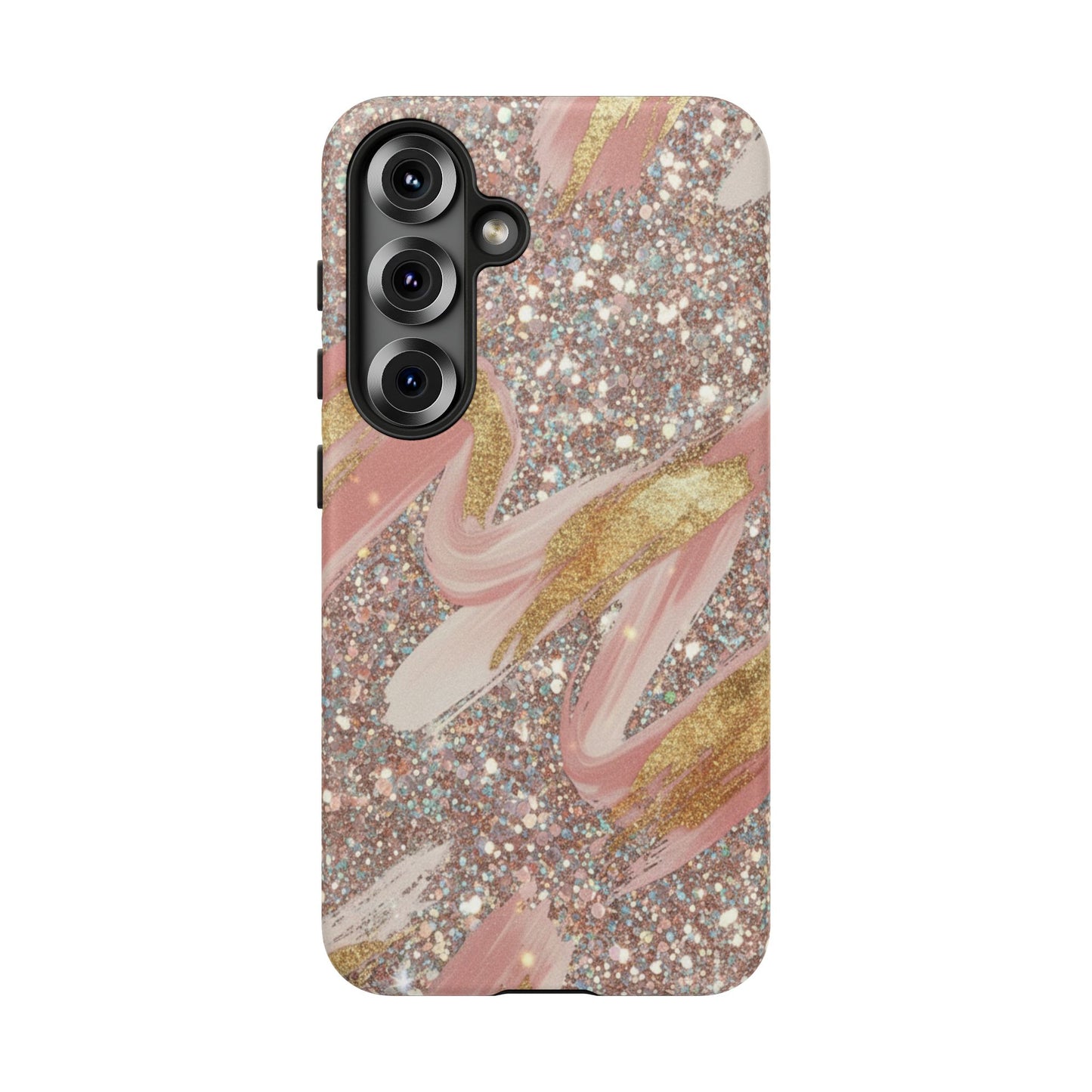 Glitter Blush Marble Phone Case — Pink Gold Swirl Tough Case