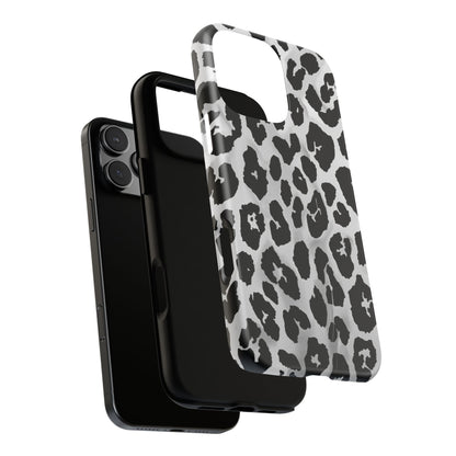 Leopard Print Tough Phone Case – Black & White Animal Pattern Protective Cover
