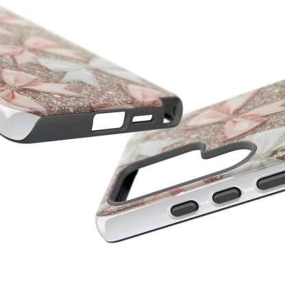 Glitter Bow Tough Phone Case — Pink & White Ribbon Protective Cover