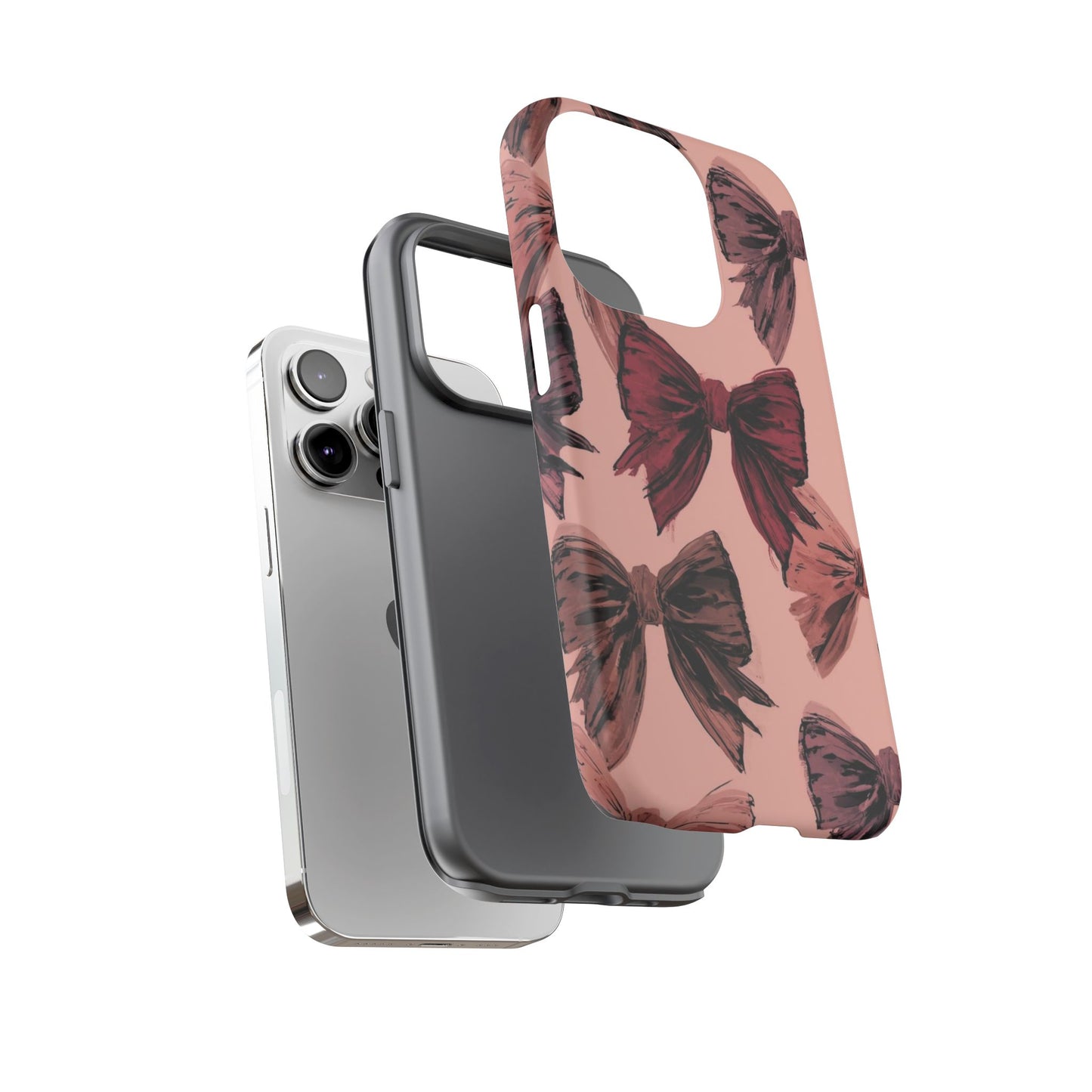 Bow Pattern Tough Phone Case — Pink Watercolor Bows Protective iPhone Cover