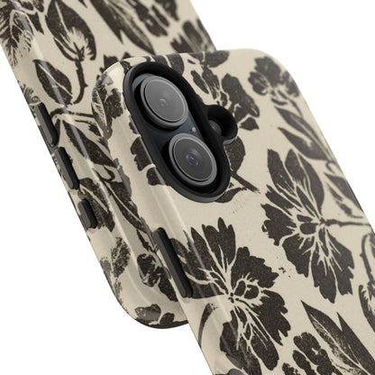 Floral Noir Tough Phone Case — Black Vintage Flower Protective Cover