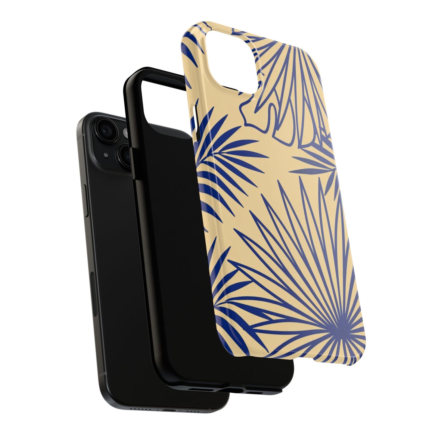 Tropical Palm Pattern Tough Phone Case — Navy Blue Fan Leaves on Sand