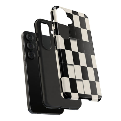 Checkerboard Tough Phone Case — Classic Black & Cream Grid Protective Cover