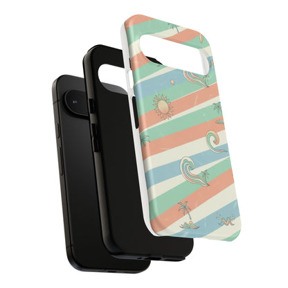 Surf Stripe Tough Phone Case — Retro Beach Waves Pattern