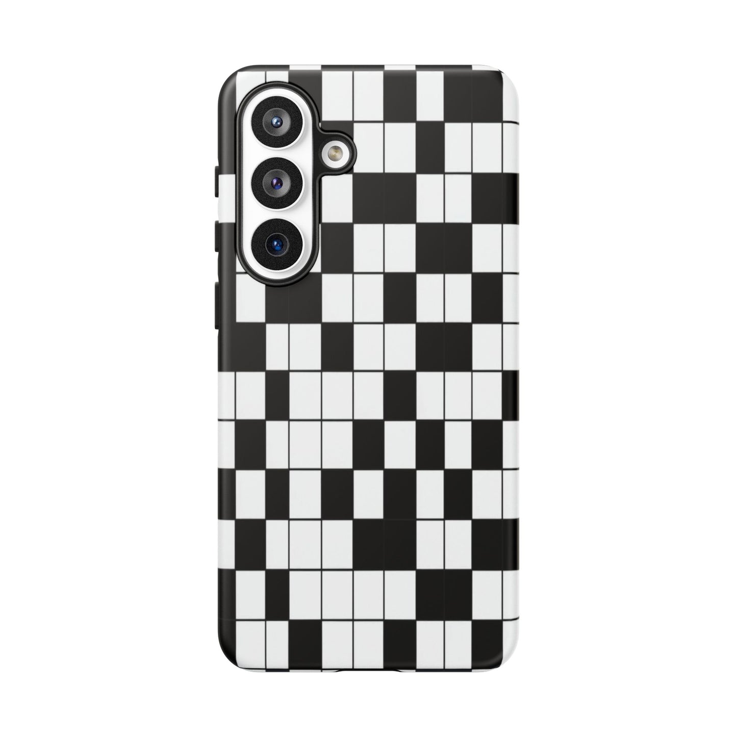 Crossword Grid Phone Case — Black & White Puzzle Pattern Tough Phone Cover