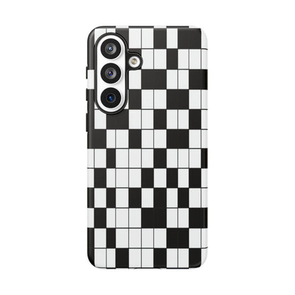 Crossword Grid Phone Case — Black & White Puzzle Pattern Tough Phone Cover