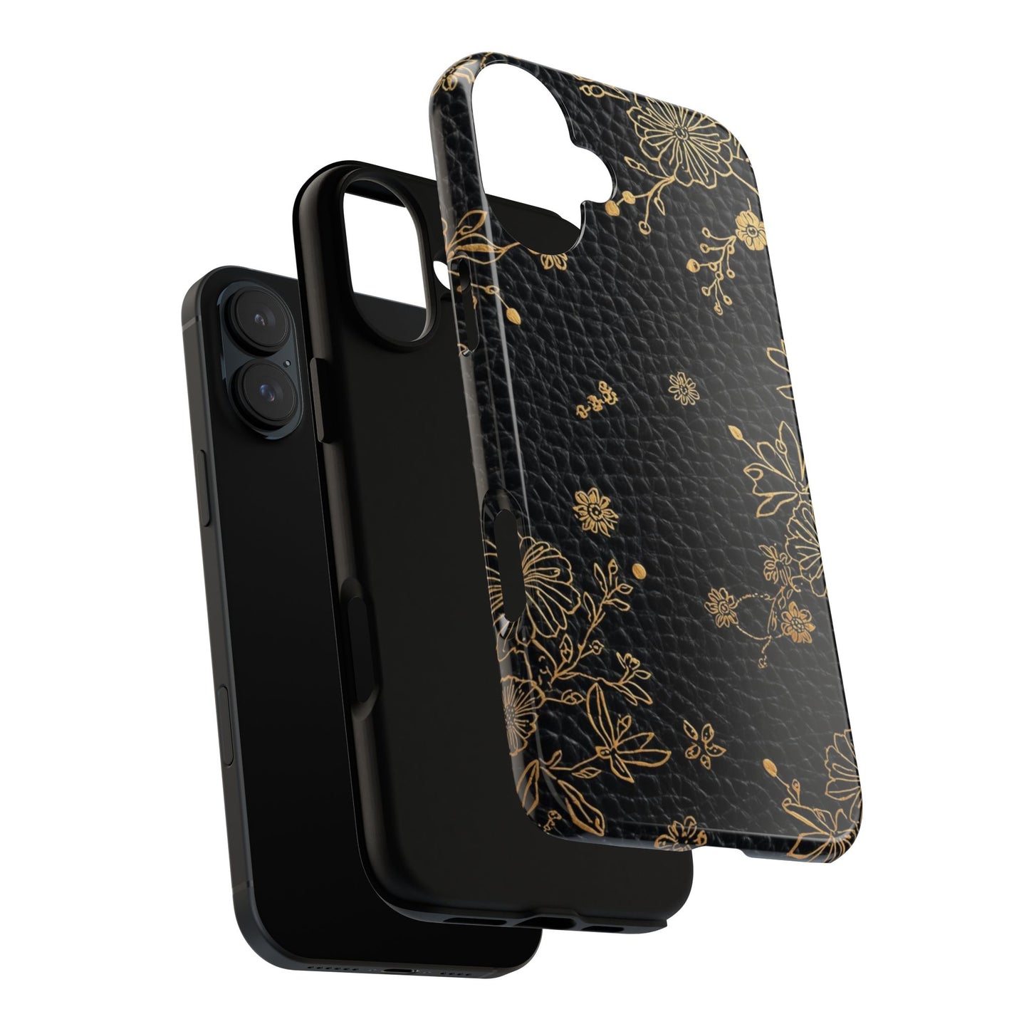 Floral Gold Foil Leather Texture Tough Phone Case