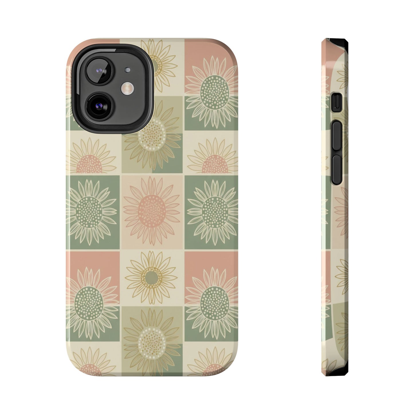 Copy of Copy of Sunflower Check iPhone Tough Phone Case — Retro Pastel Floral Protective Cover