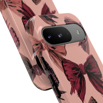 Bow Pattern Tough Phone Case — Pink Watercolor Bows Protective iPhone Cover