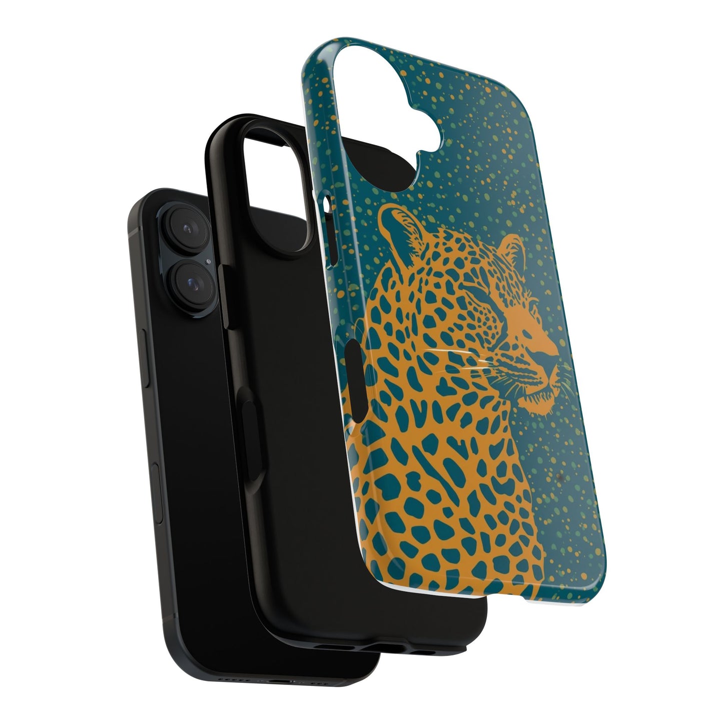 Leopard Spotlight Phone Case — Teal Gold Animal Print Protective Cover