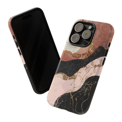 Marbled Rose Gold Phone Case — Abstract Pink & Black Protective Tough Case