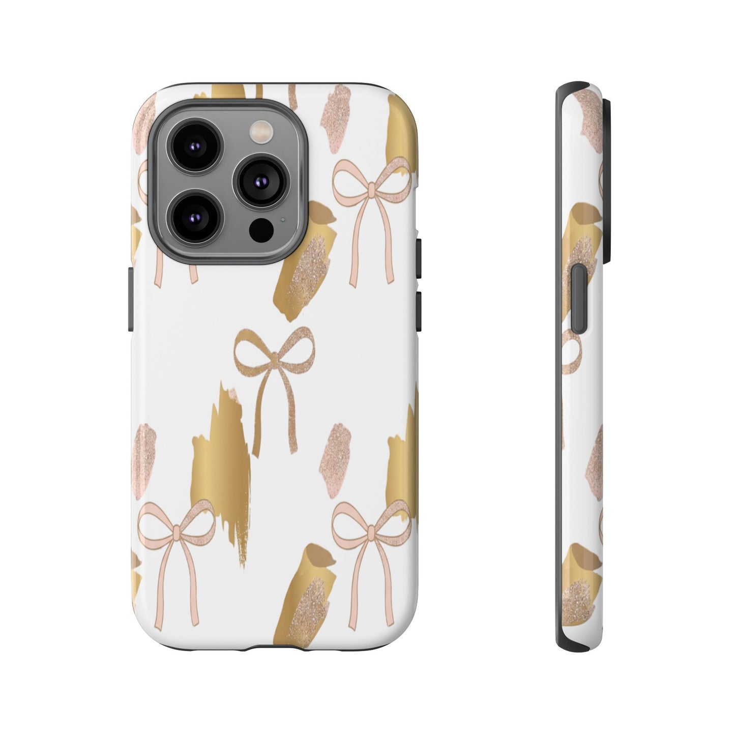 Phone Case — Gold Brushstroke & Blush Bow Pattern