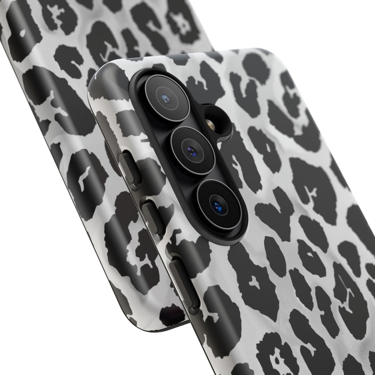 Leopard Print Tough Phone Case – Black & White Animal Pattern Protective Cover