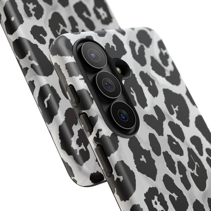 Leopard Print Tough Phone Case – Black & White Animal Pattern Protective Cover