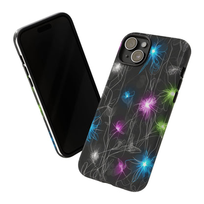 Neon Floral Tough Phone Case — Glow Flower Protective iPhone Cover