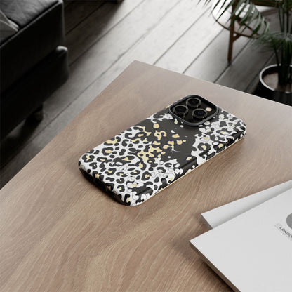 Leopard Splash Tough Phone Case — Black & Cream Animal Print Protective Cover