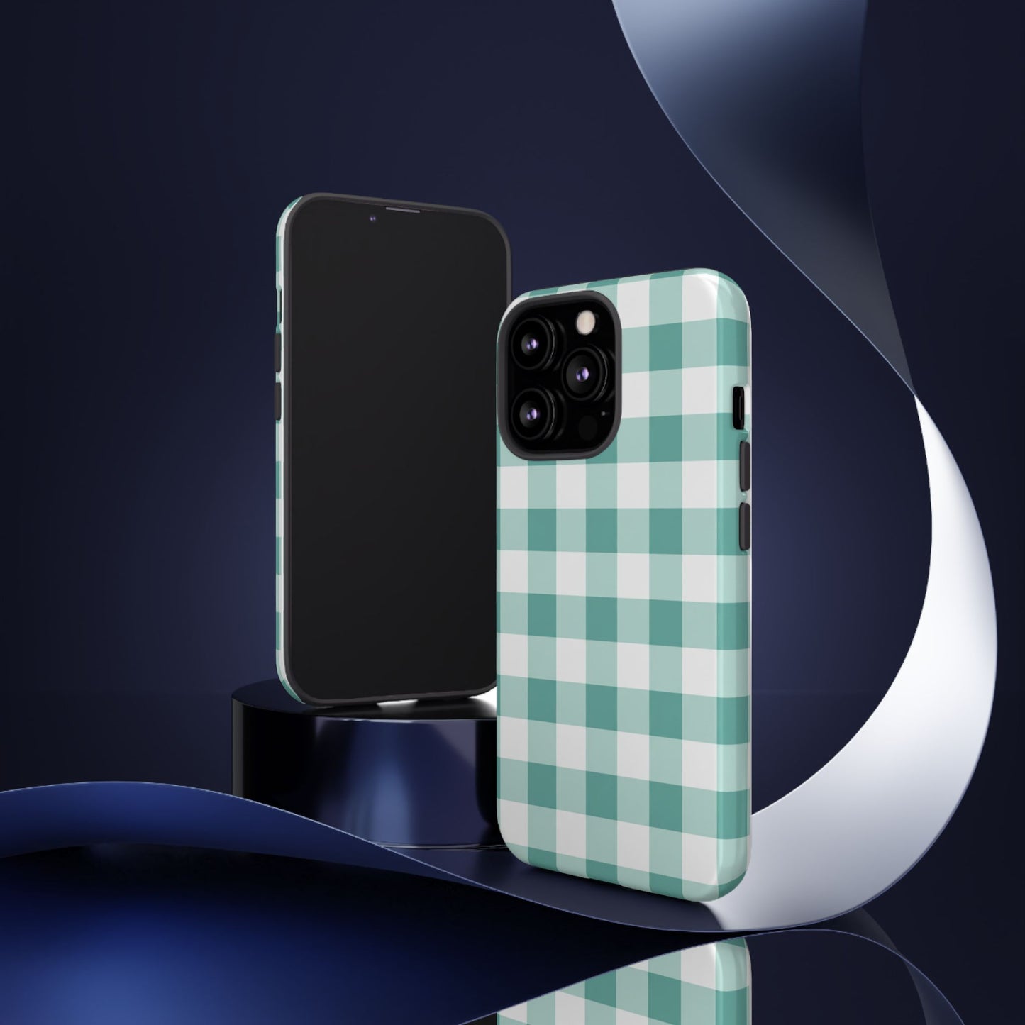 Mint Green Buffalo Check Tough Phone Case — Durable Plaid Protective Cover