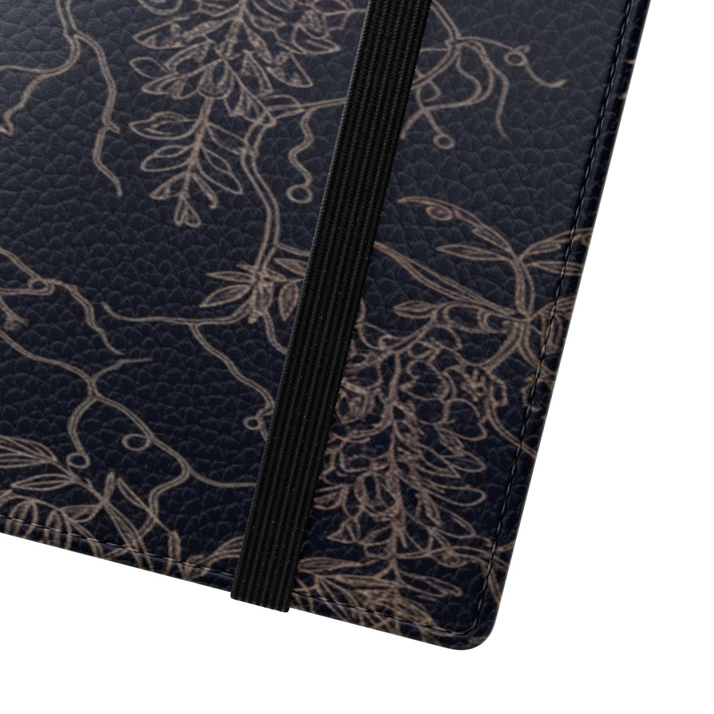 Botanical Noir Flip Phone Case — Dark Floral Wallet Cover with Card Slots