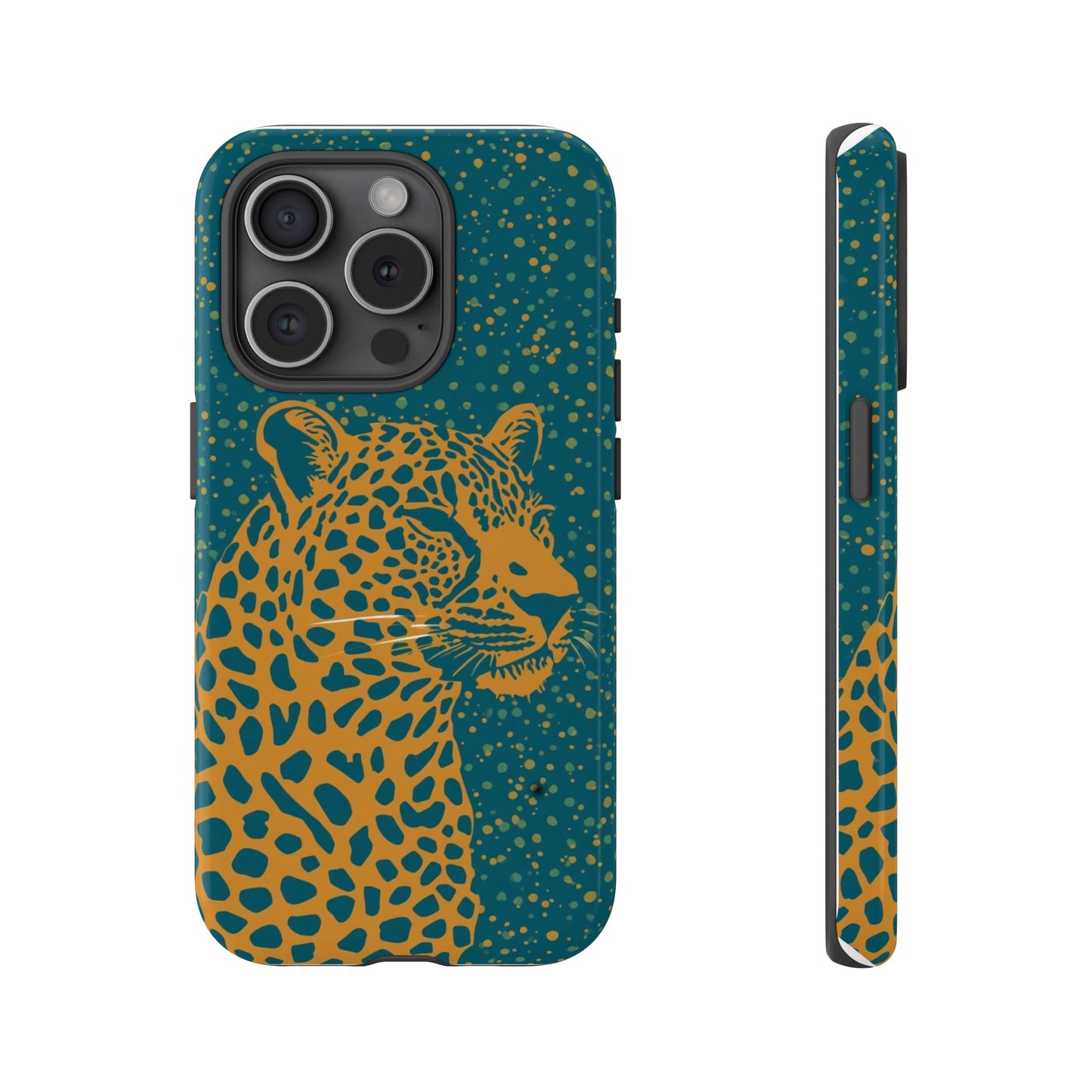 Leopard Spotlight Phone Case — Teal Gold Animal Print Protective Cover